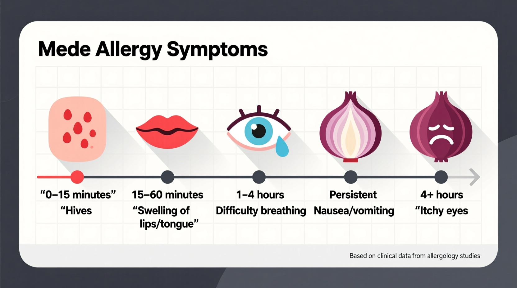 Onion allergy symptoms chart showing reaction timeline