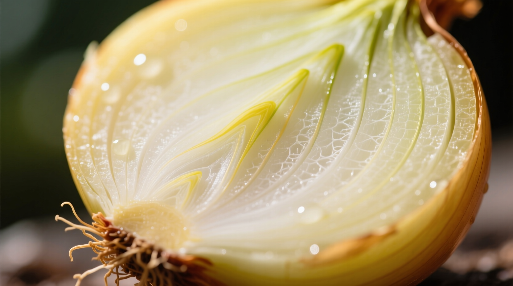 Close-up of raw onion showing fibrous texture
