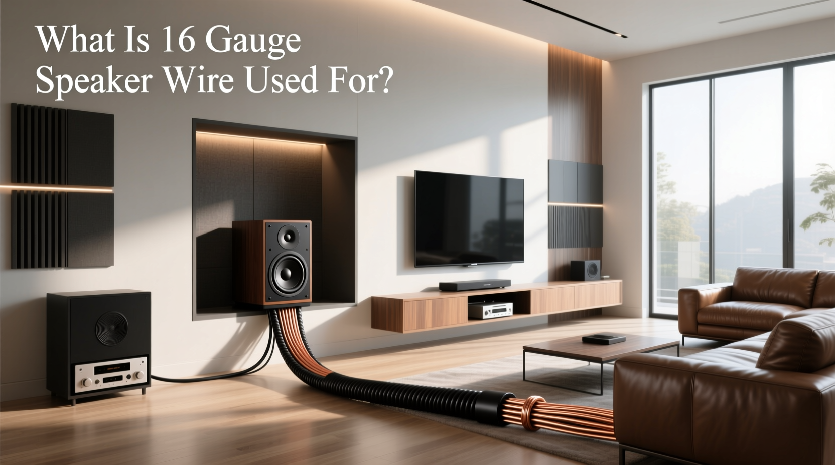 Close-up of 16 gauge speaker wire used for subwoofer connection