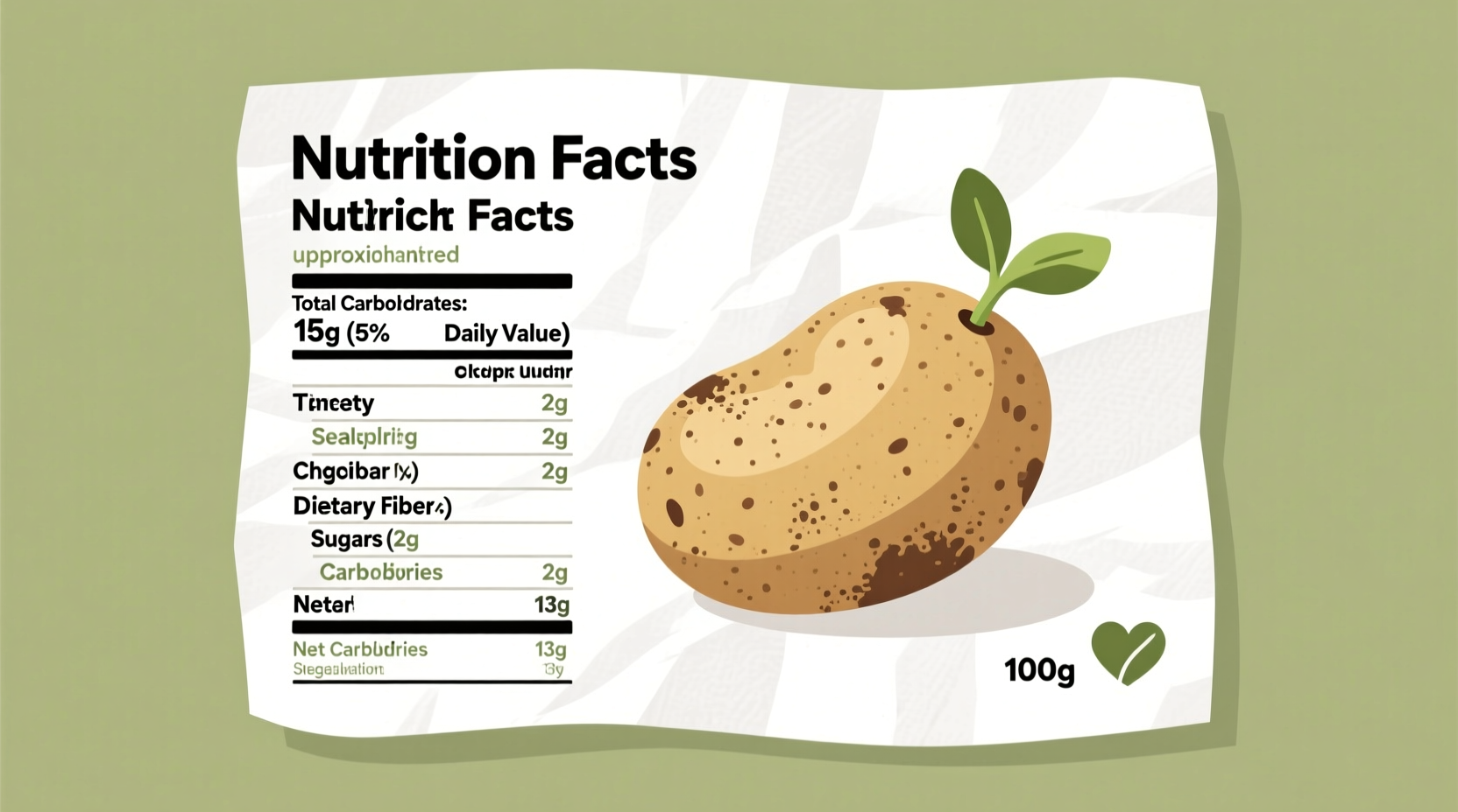 Nährwerttabelle einer kleinen Kartoffel mit detaillierten Kohlenhydratangaben