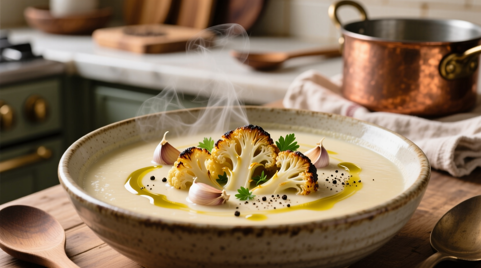 roasted cauliflower and garlic soup