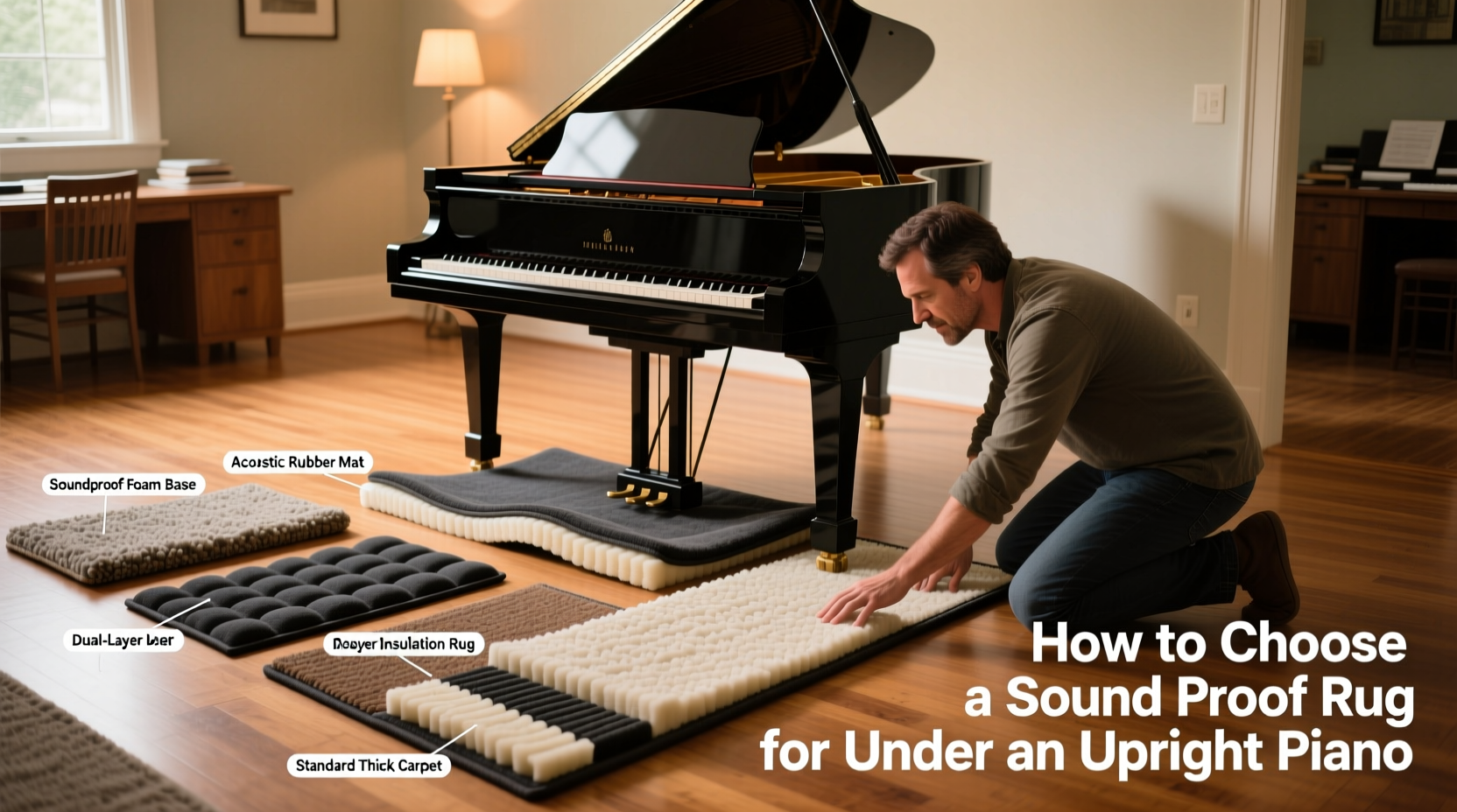sound proof rug under upright piano