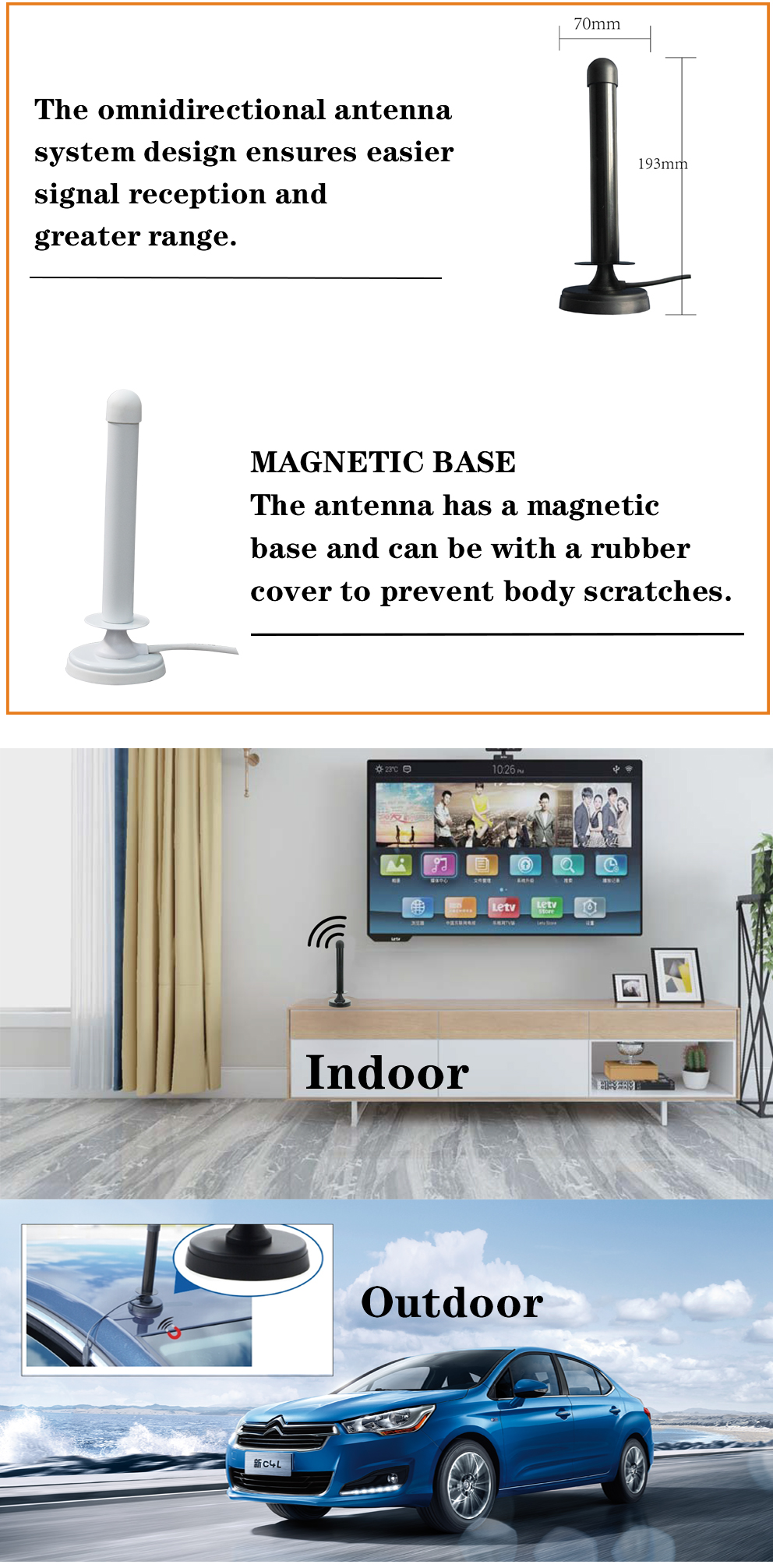 100 Miles  Portable Digital Antennas TV for USB TV Tuner / DAB Radio Indoor Aerial with Magnetic Base