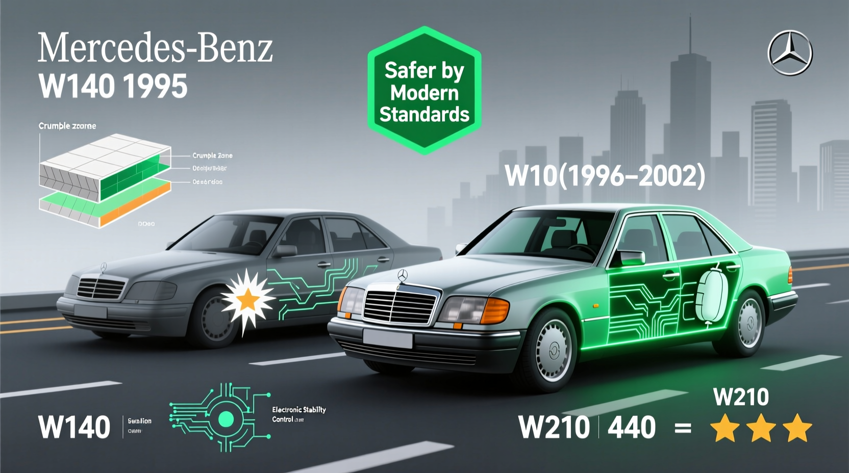 w140 vs w210 safety