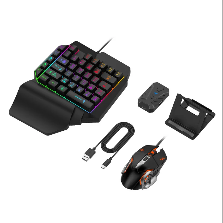 For ( IOS & Android ) 4in1 Gaming Mouse + Keyboard + Converter Adapter + Phone Holder For Game PUBG Eating Chicken
