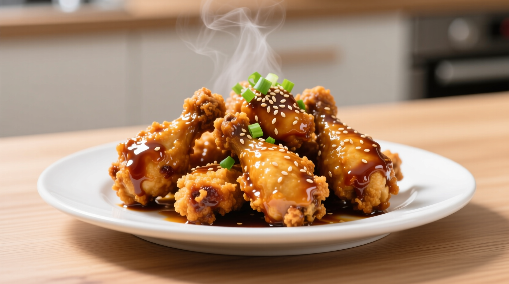 Crispy soy garlic Korean fried chicken on white plate