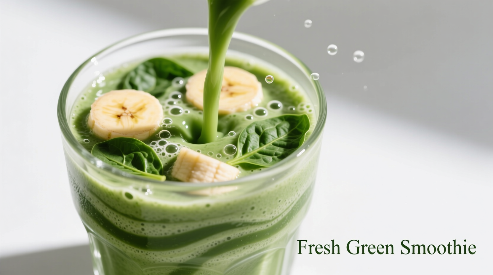 Fresh green smoothie in glass with banana and spinach