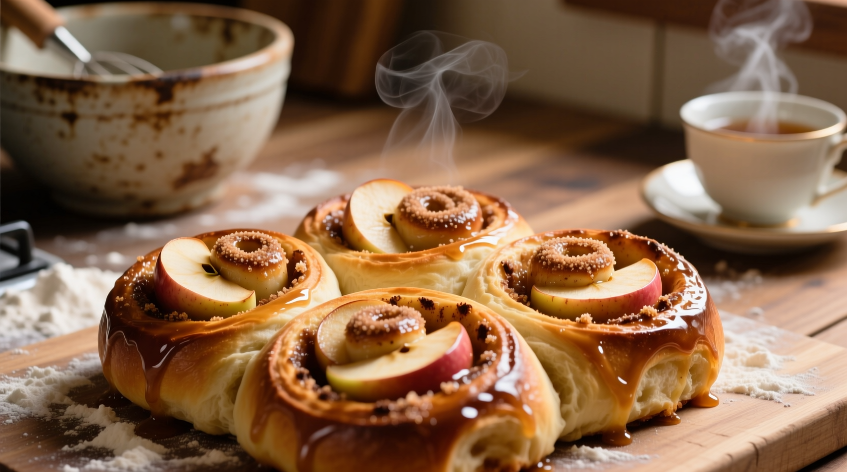 bread baking cinnamon apple sweet rolls