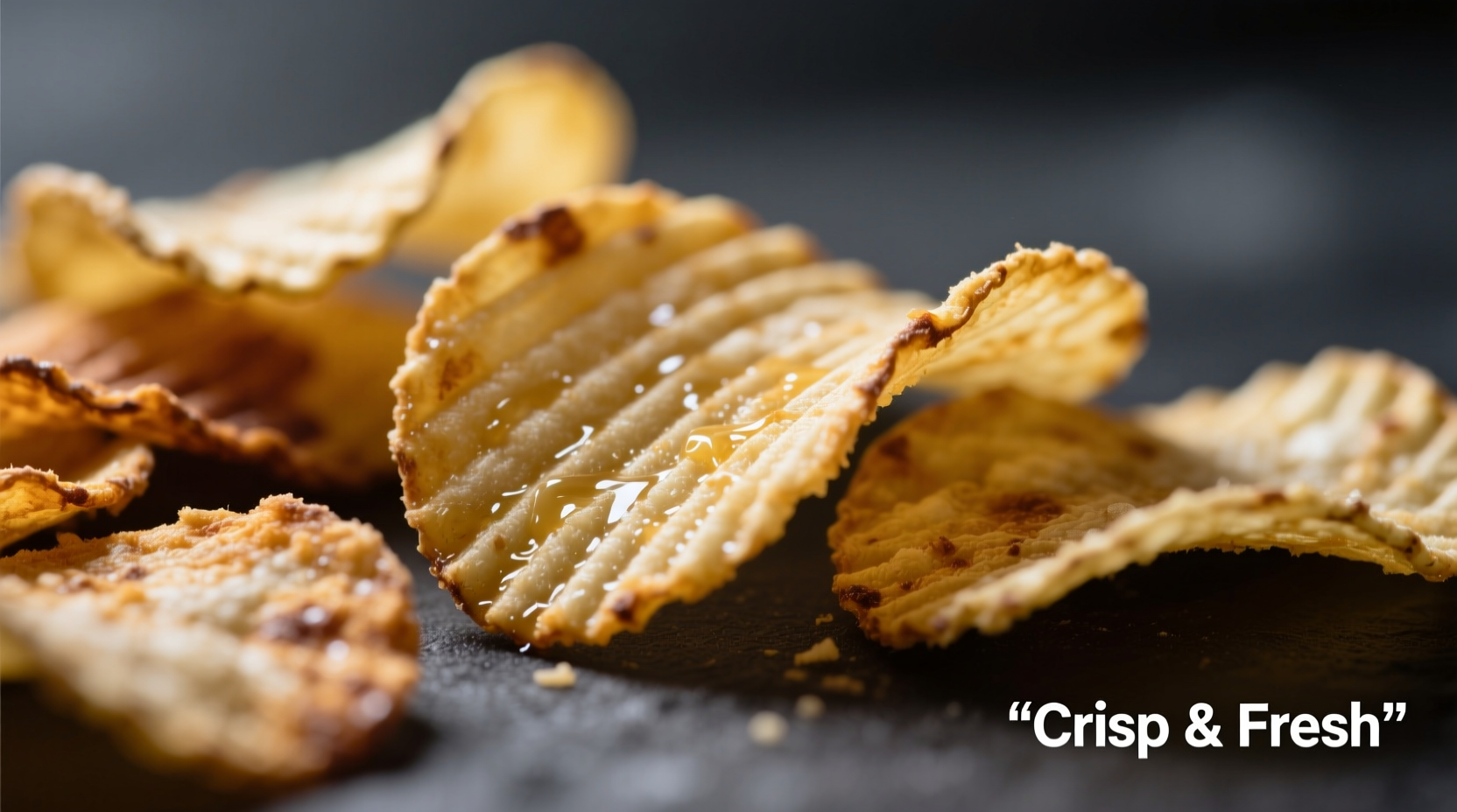 Close-up of various potato chip textures showing crisp edges