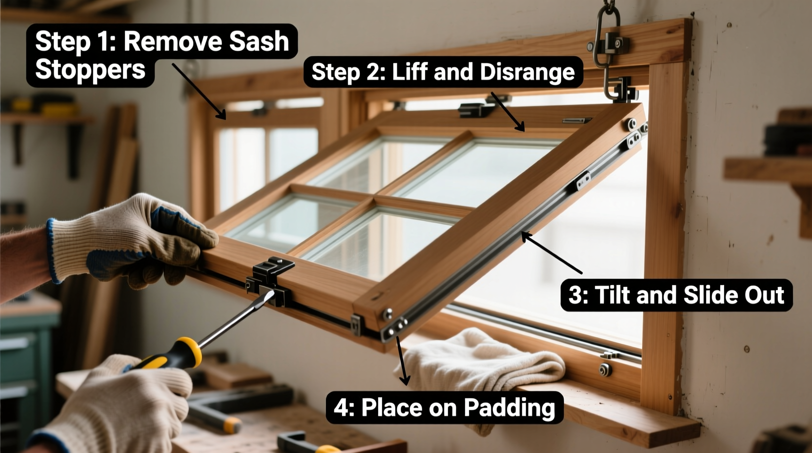 step by step guide to safely remove a window from its track for maintenance and repairs