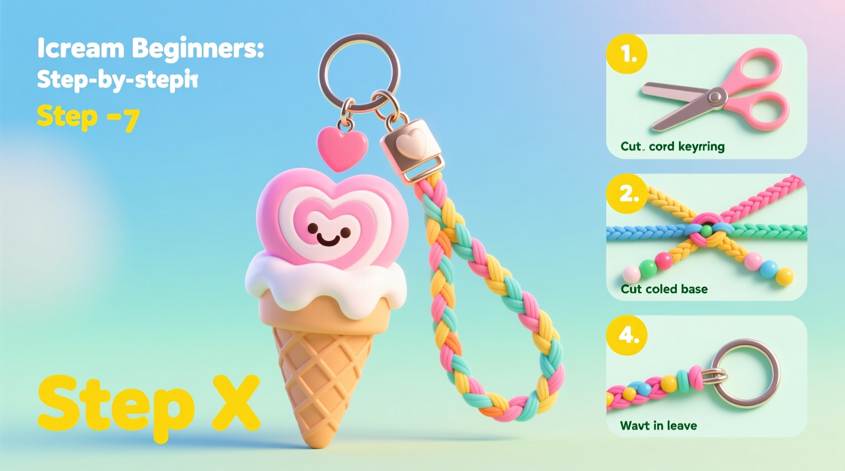 step by step guide to crafting a diy ice cream heart keychain lanyard for beginners