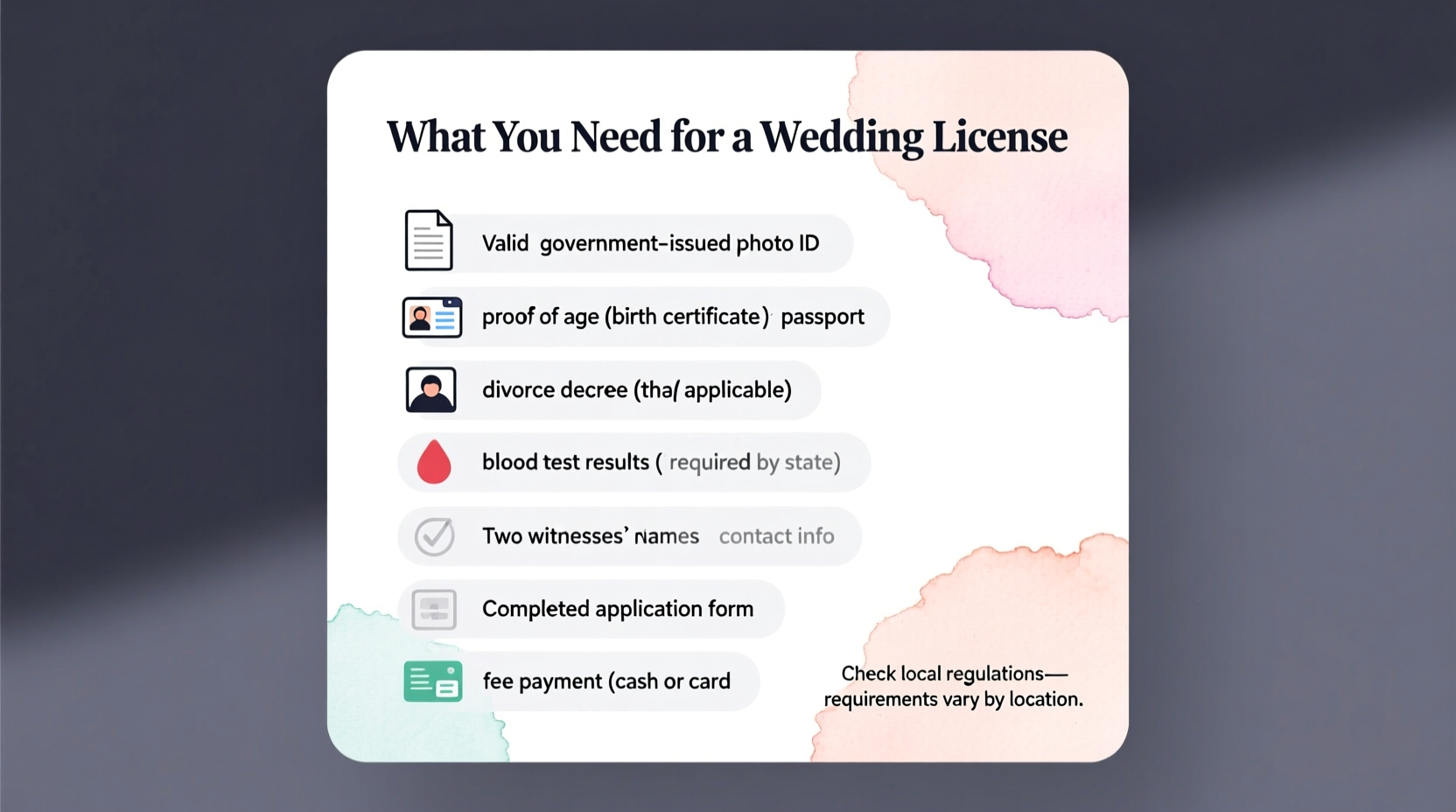 what do i need for a wedding license