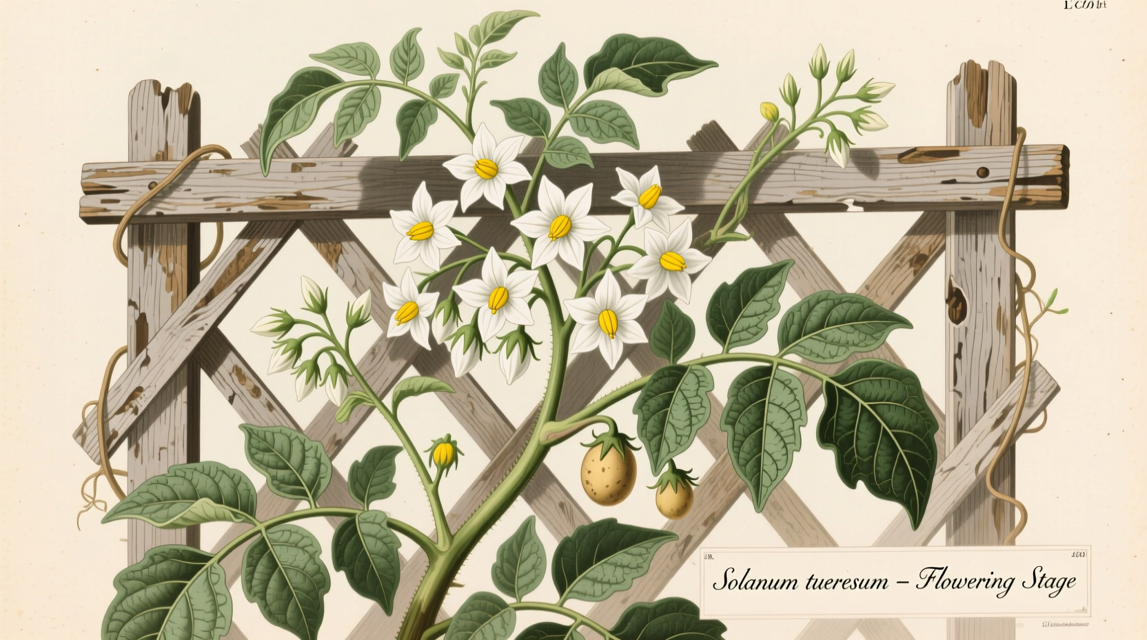Solanum potato bush flowering vine on trellis