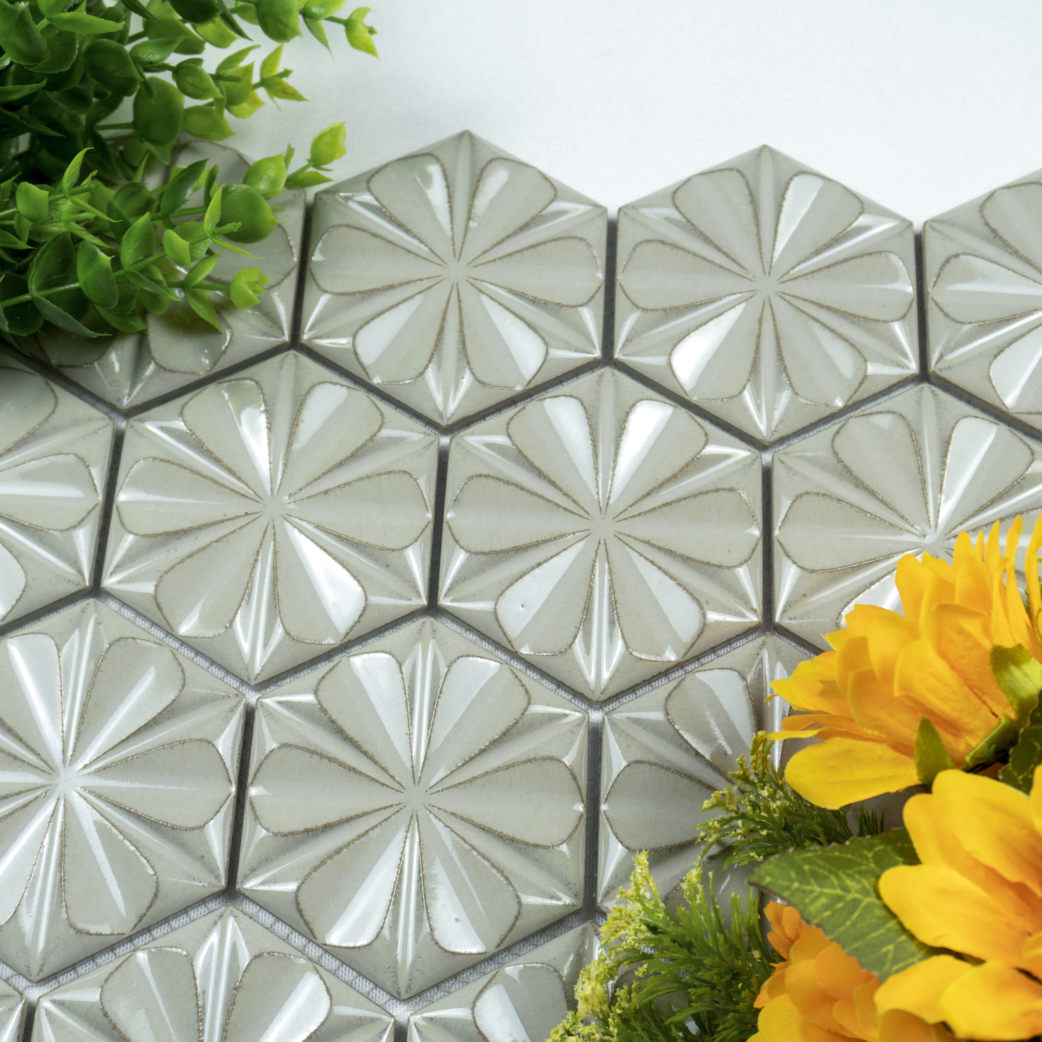Grey Fambe Hexagonal Mould Wall Decoration Ceramic Mosaics Ceramic Wall Tiles