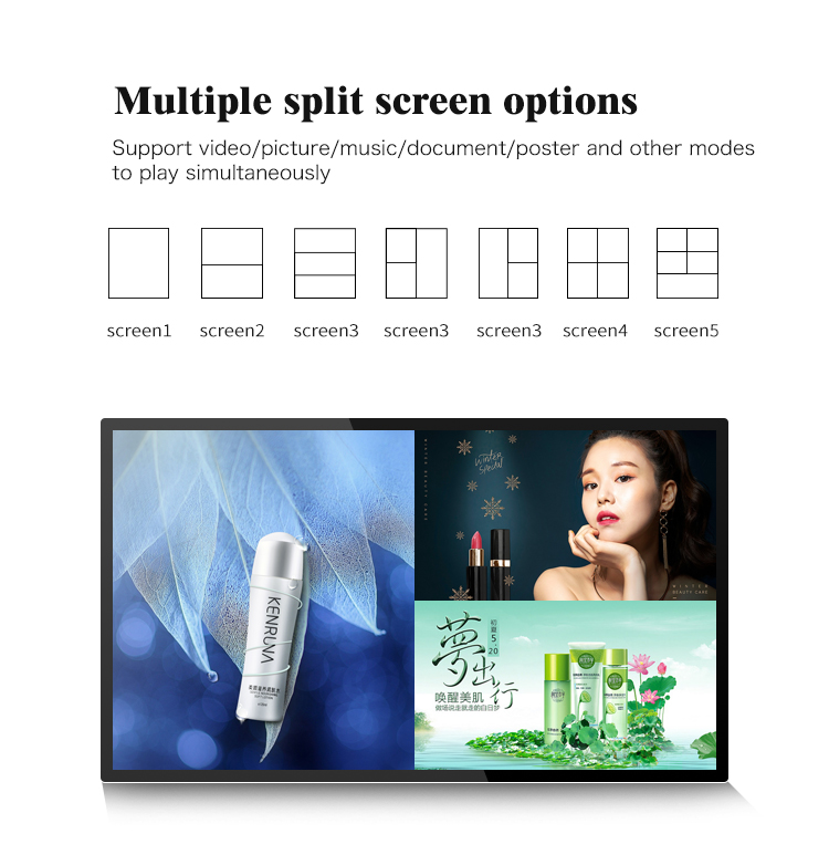 32-65 inch indoor lcd digital signage wall mount player full colour