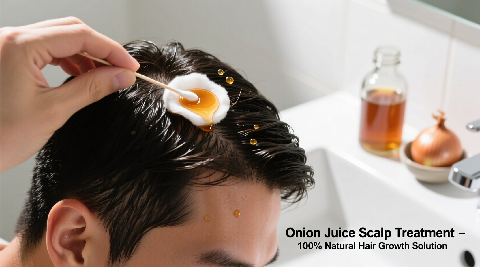 Onion juice application on scalp for hair growth