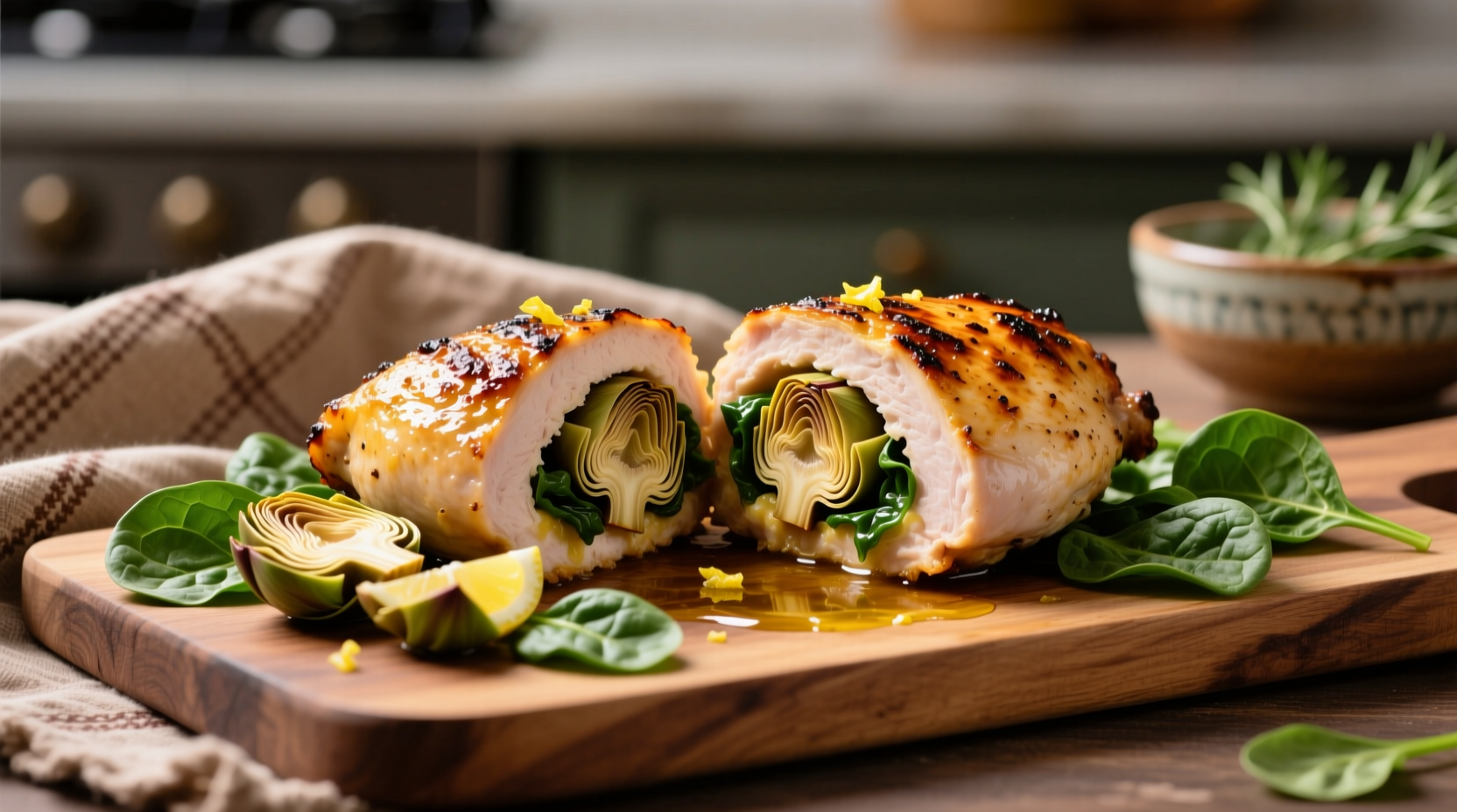 Stuffed chicken breast with artichoke and spinach