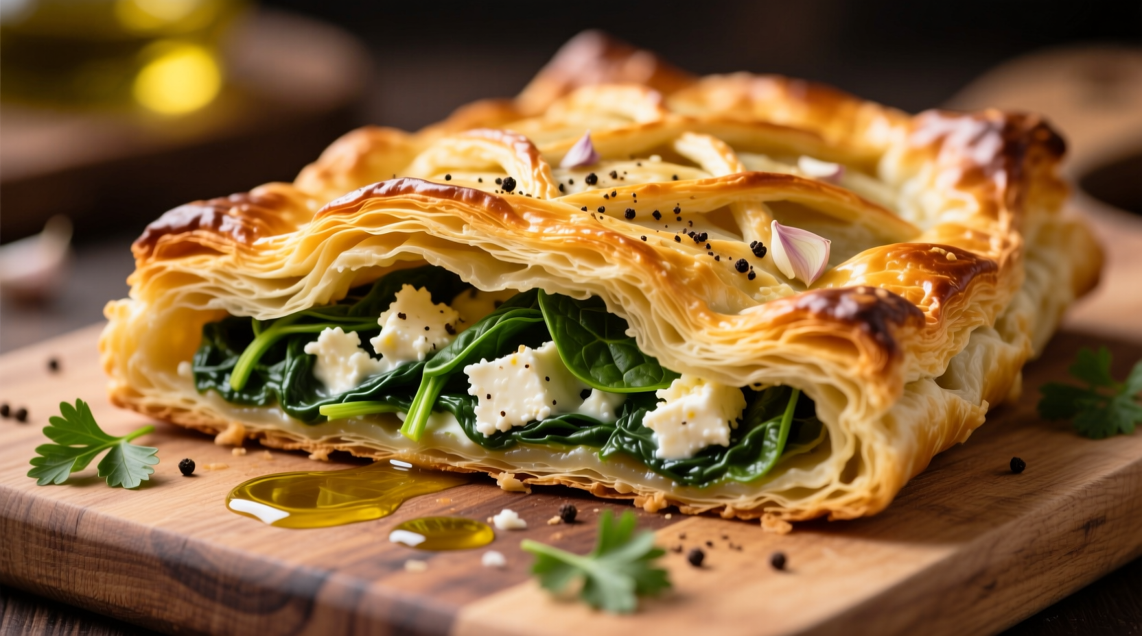 Golden spinach and feta pastry with flaky layers