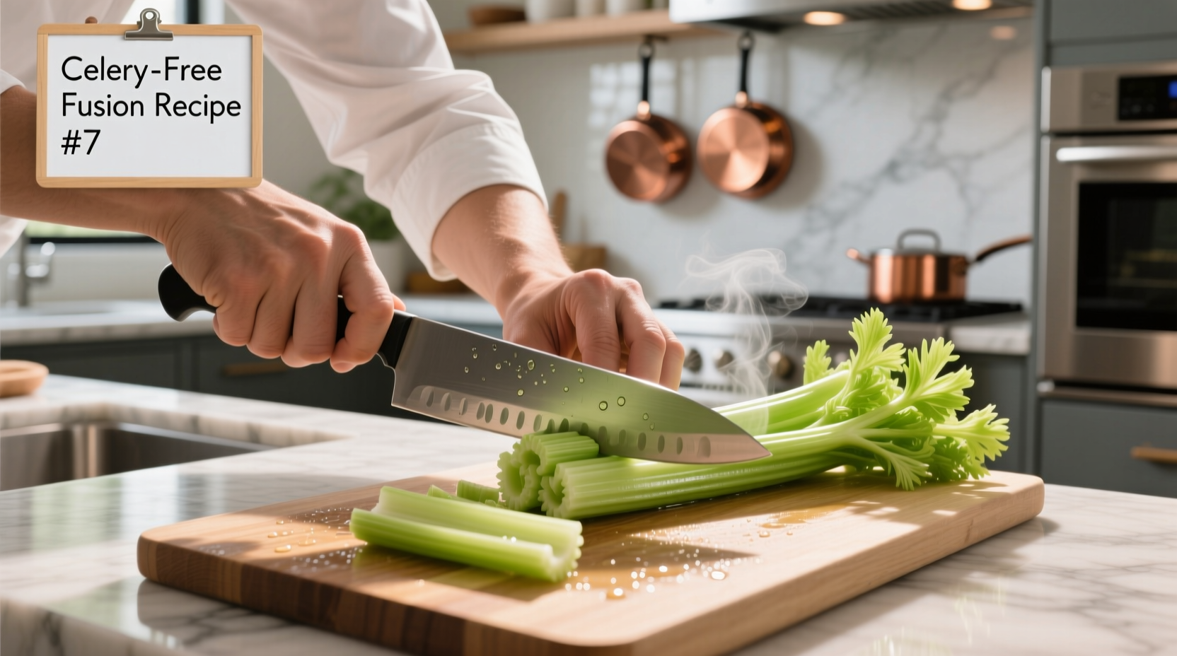 Chef preparing celery substitutes in kitchen