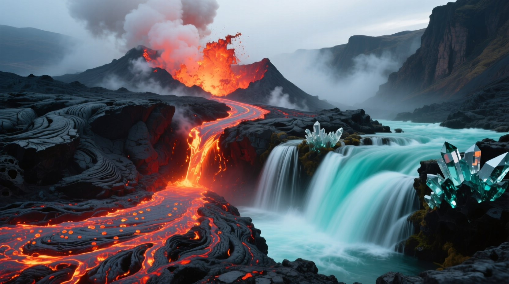 Lava element cooling into Stone when mixed with Water
