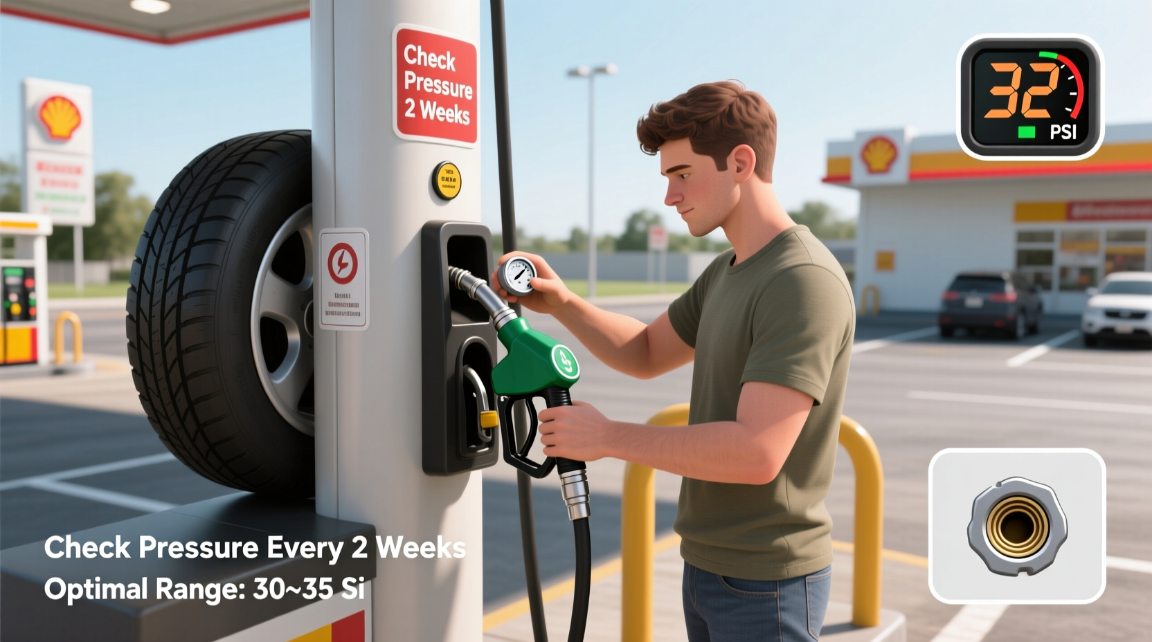 step by step guide safely using a tire air pump at a gas station for optimal tire pressure