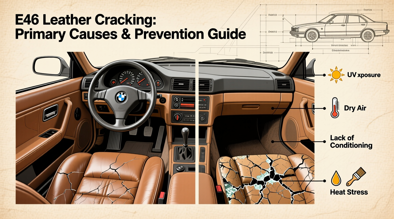 e46 leather cracking reason