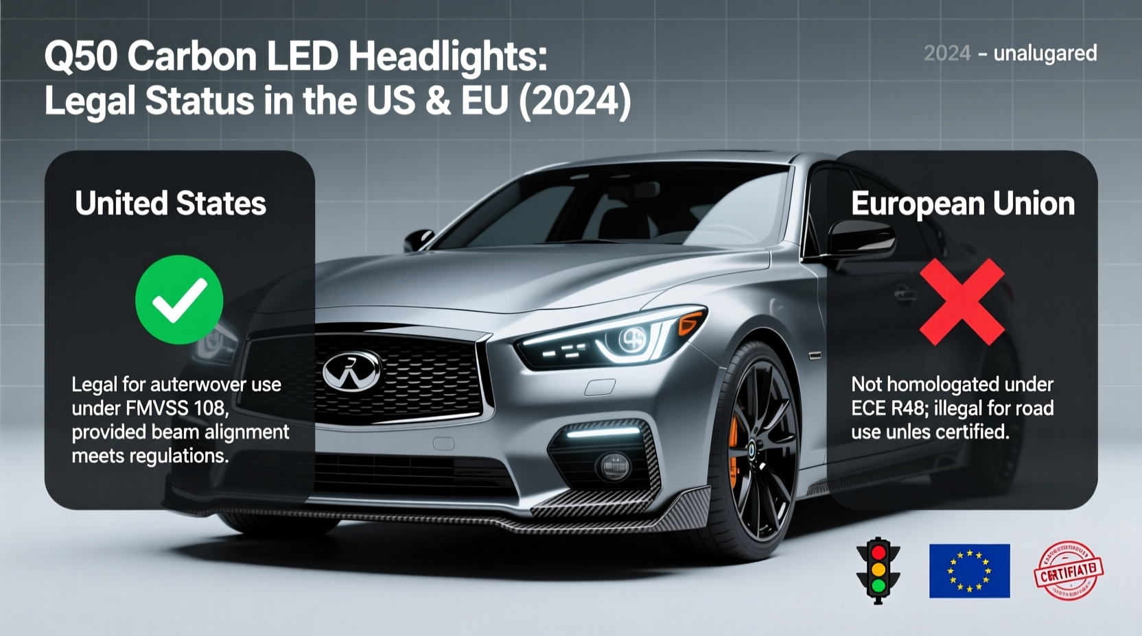 Q50 Carbon LED Headlights: Legal Status in the US & EU (2024)