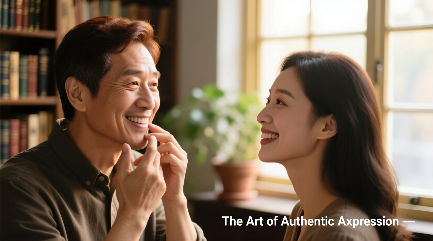 Photographer demonstrating natural smile technique