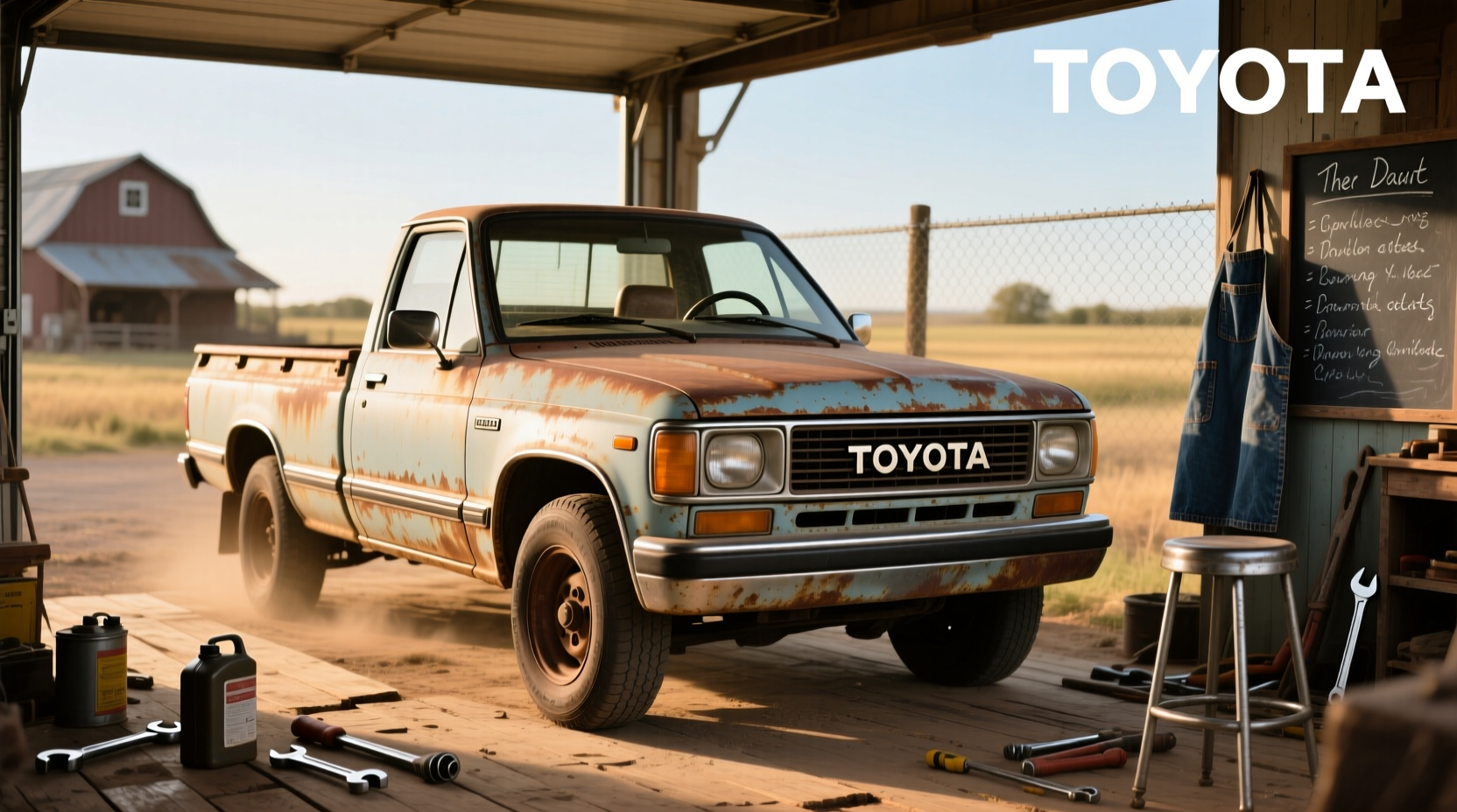 1982 Toyota Pickup Truck in beige on gravel road