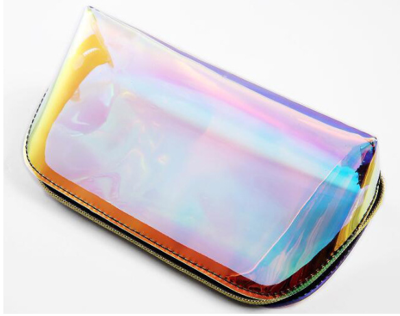 Portable Ziplock Holographic Pvc Cosmetic Bag Laser Clear Pvc Make Up sac plastique