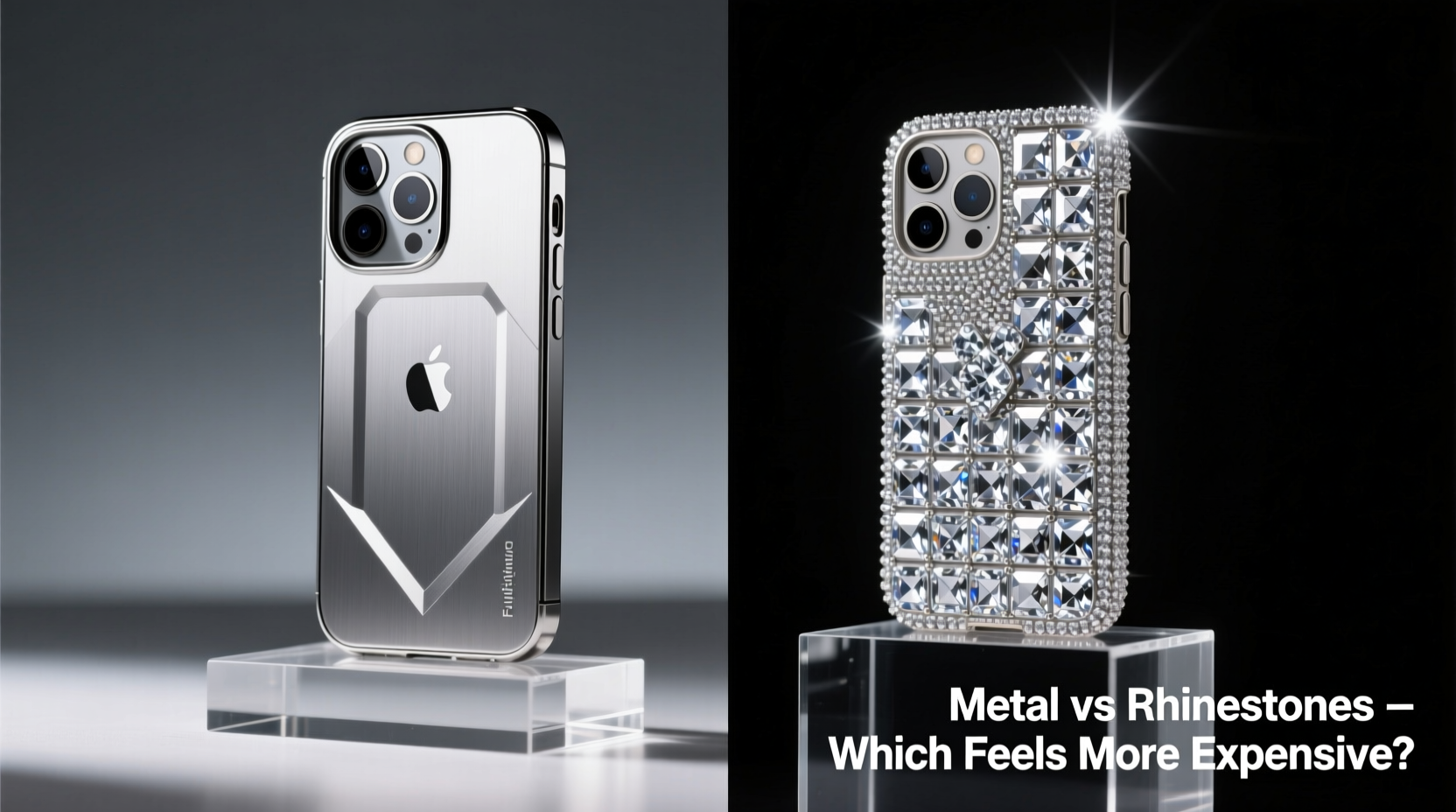 metal vs rhinestones on an iphone case which looks more expensive