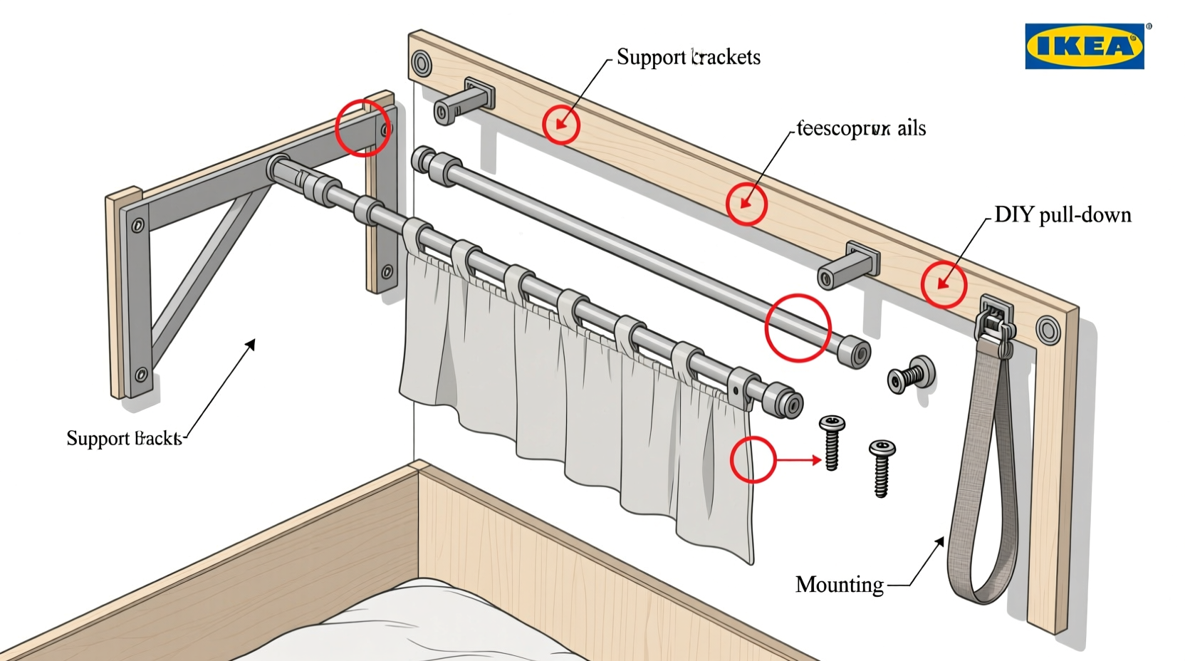 DIY pull down bed hardware components diagram