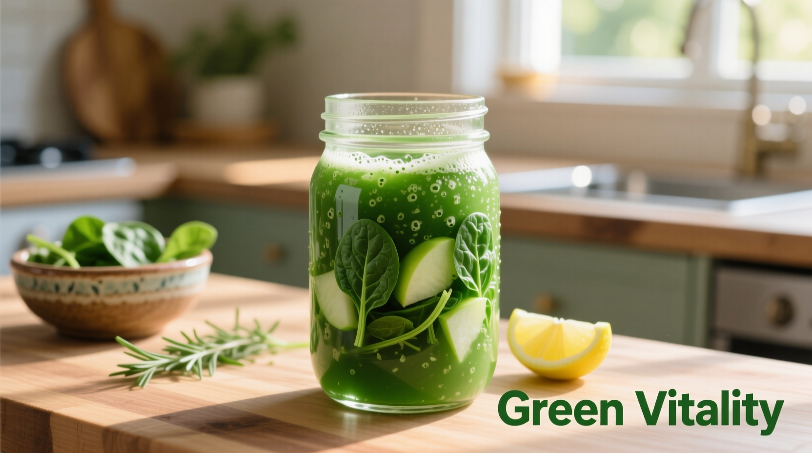 Fresh spinach and green apple smoothie in glass