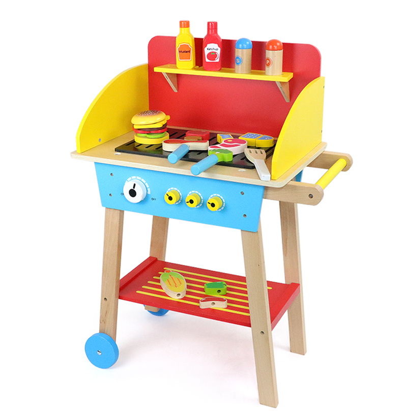 Wooden children's play house simulation BBQ kitchen barbecue set little boy and girl baby educational toys