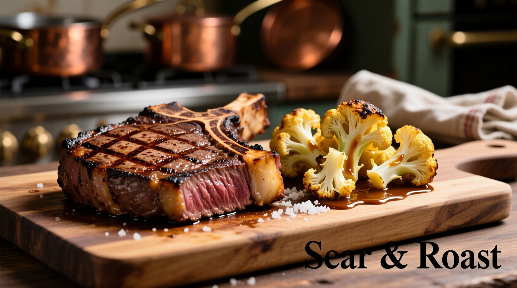 Perfectly seared steak with golden roasted cauliflower