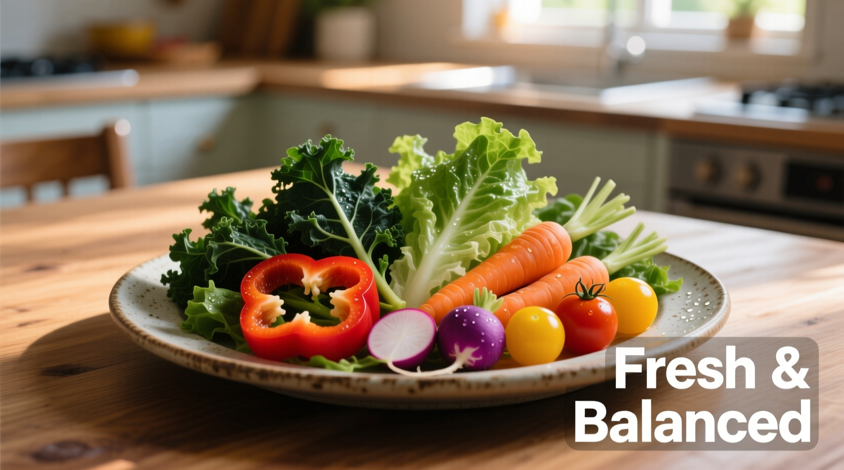 Healthy plate with leafy greens and vegetables