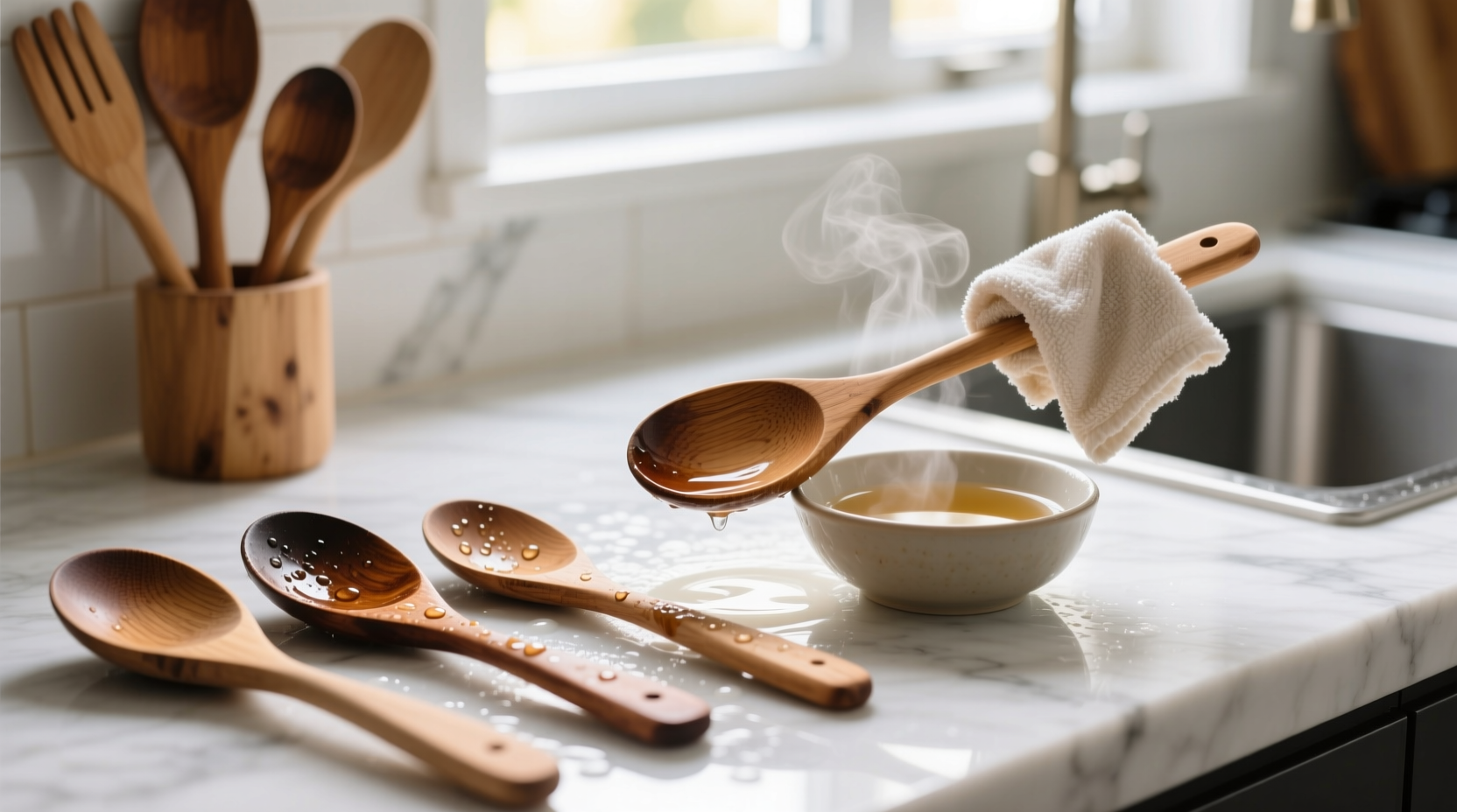 how to clean wooden spoons utensils