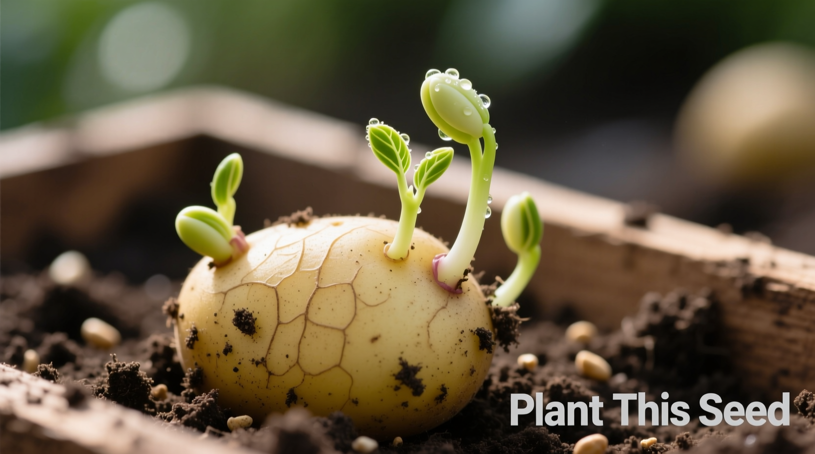 Close-up of sprouted potato eyes ready for planting