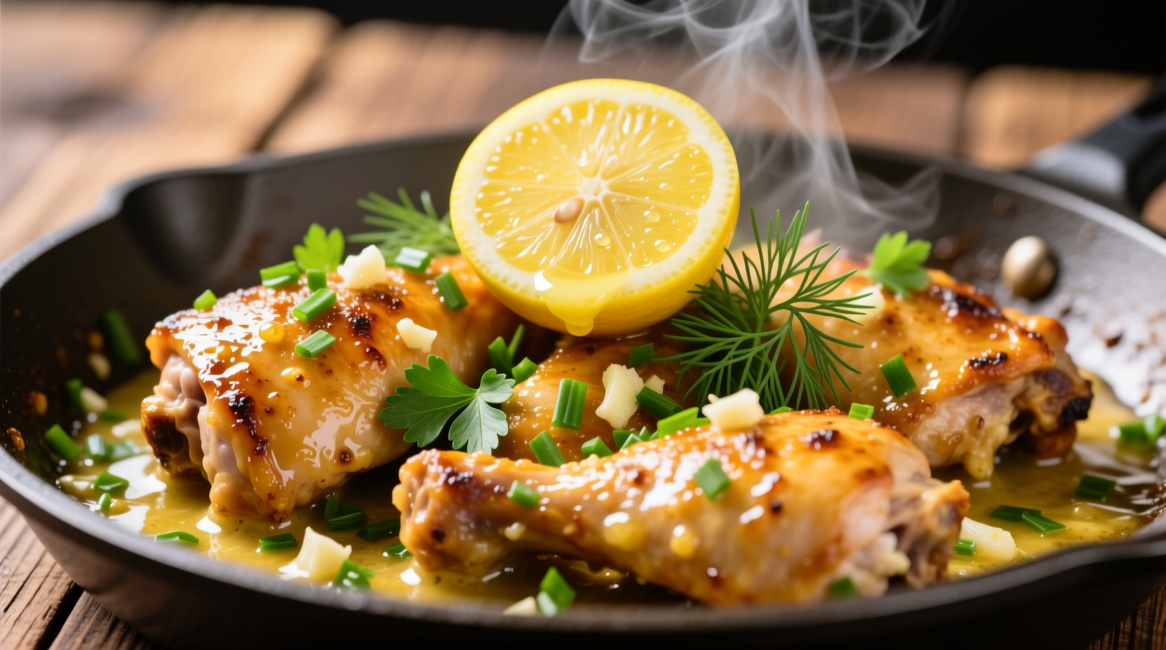 Golden lemon garlic butter chicken with fresh herbs