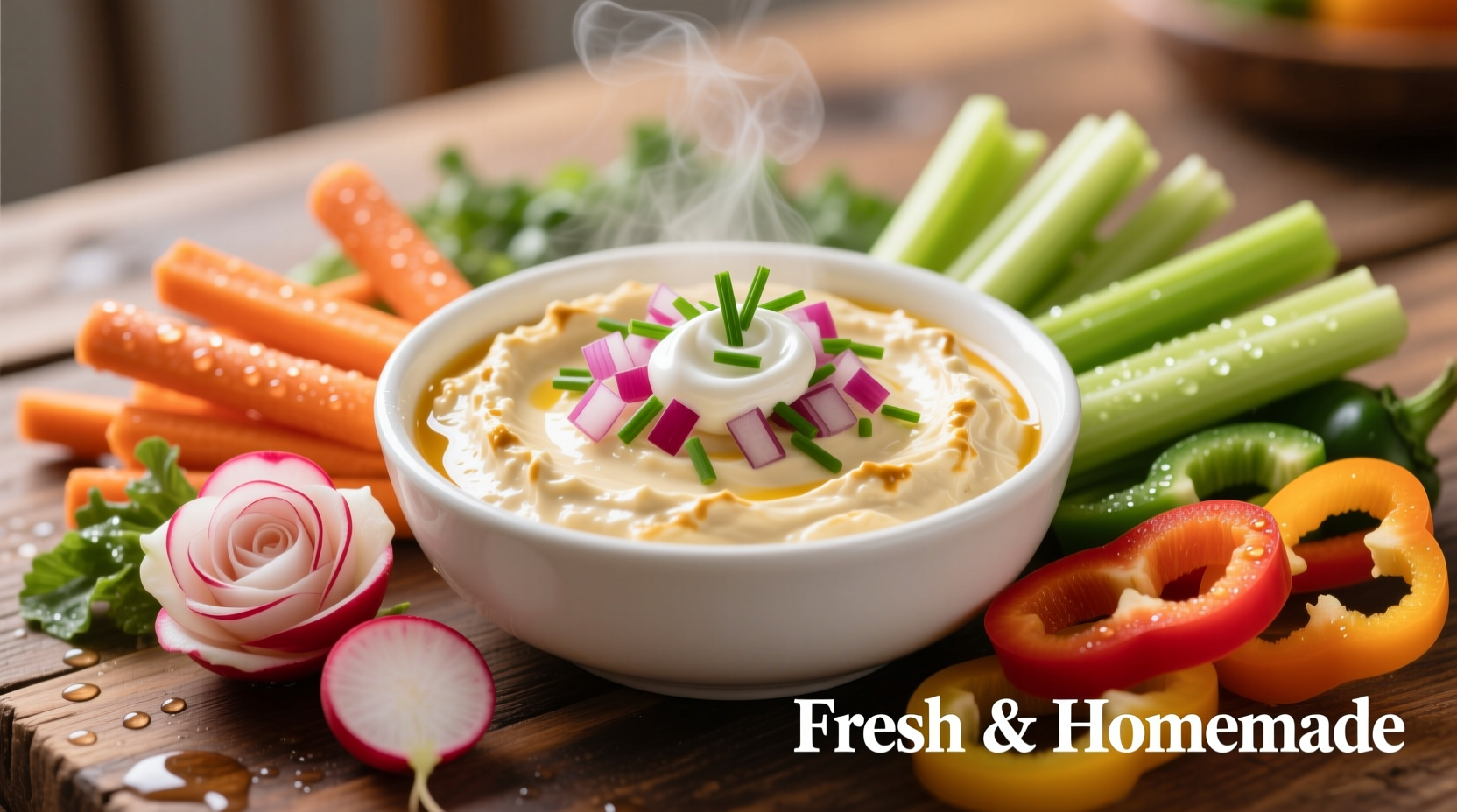 Cream cheese onion dip with fresh vegetables