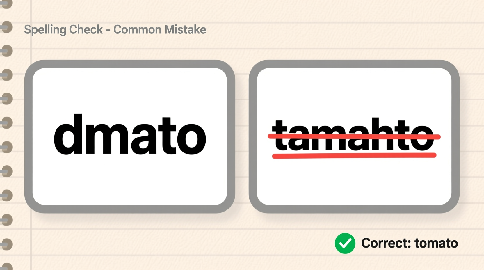 Side-by-side comparison of correct tomato spelling