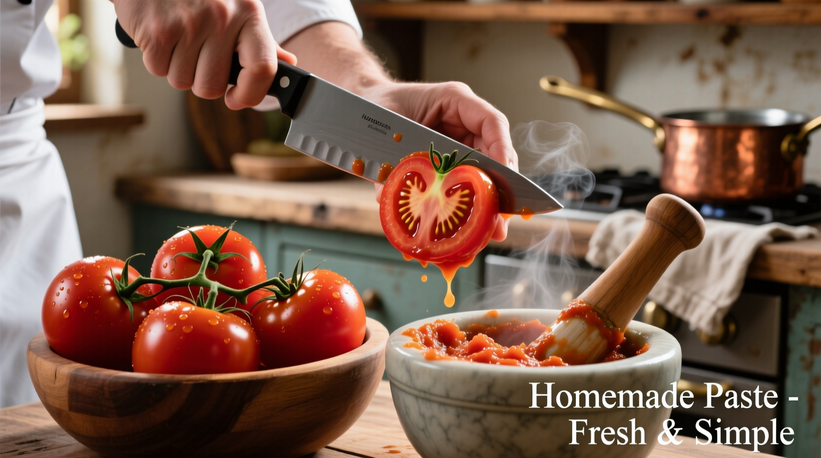 Fresh Roma tomatoes being processed for homemade paste