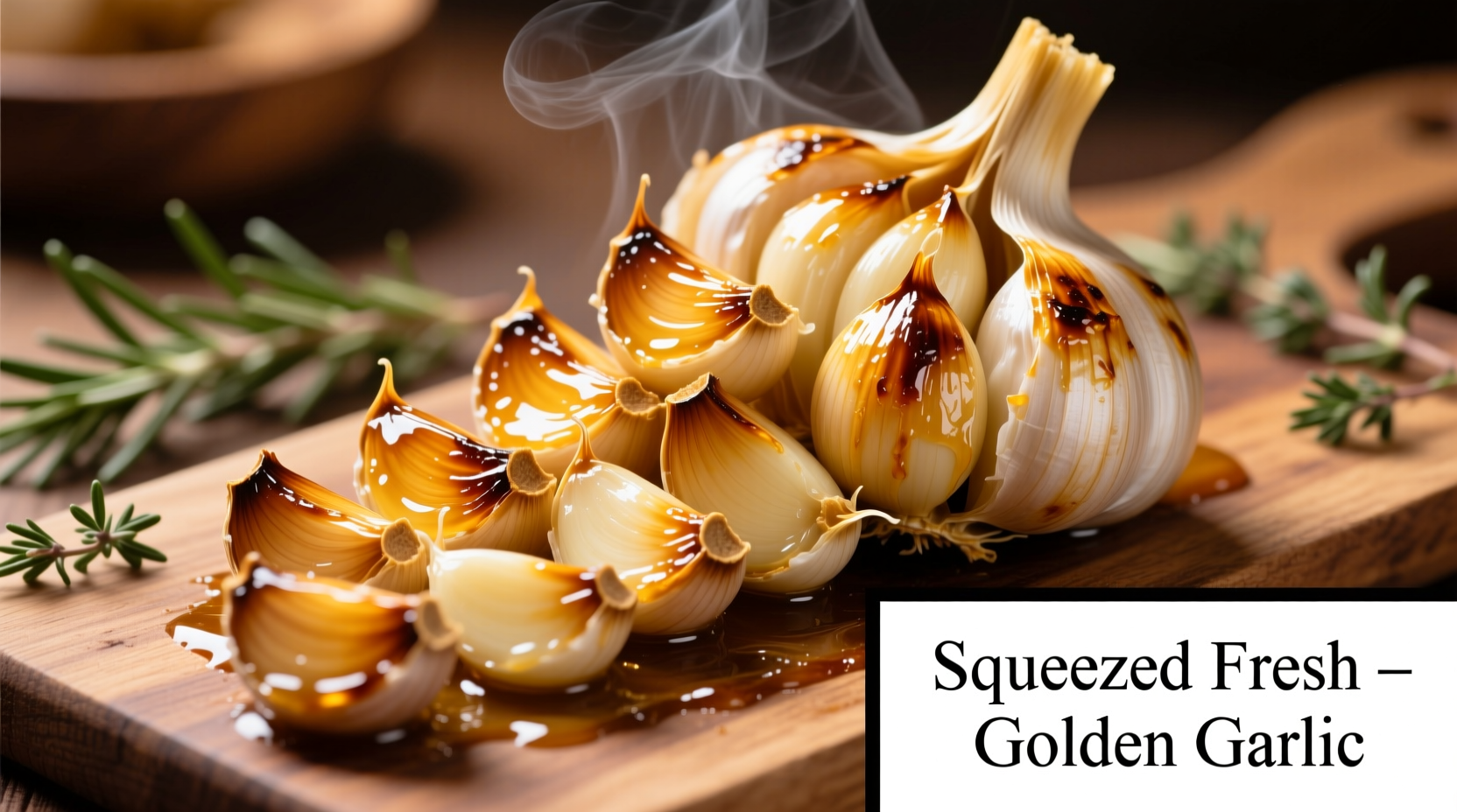 Golden baked garlic cloves squeezed from roasted head