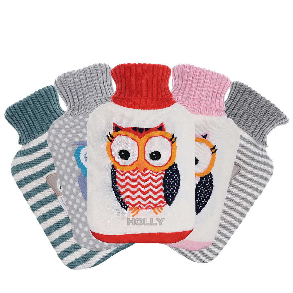 owl pattern knitted crochet cover rubber bottles cute hot water bag