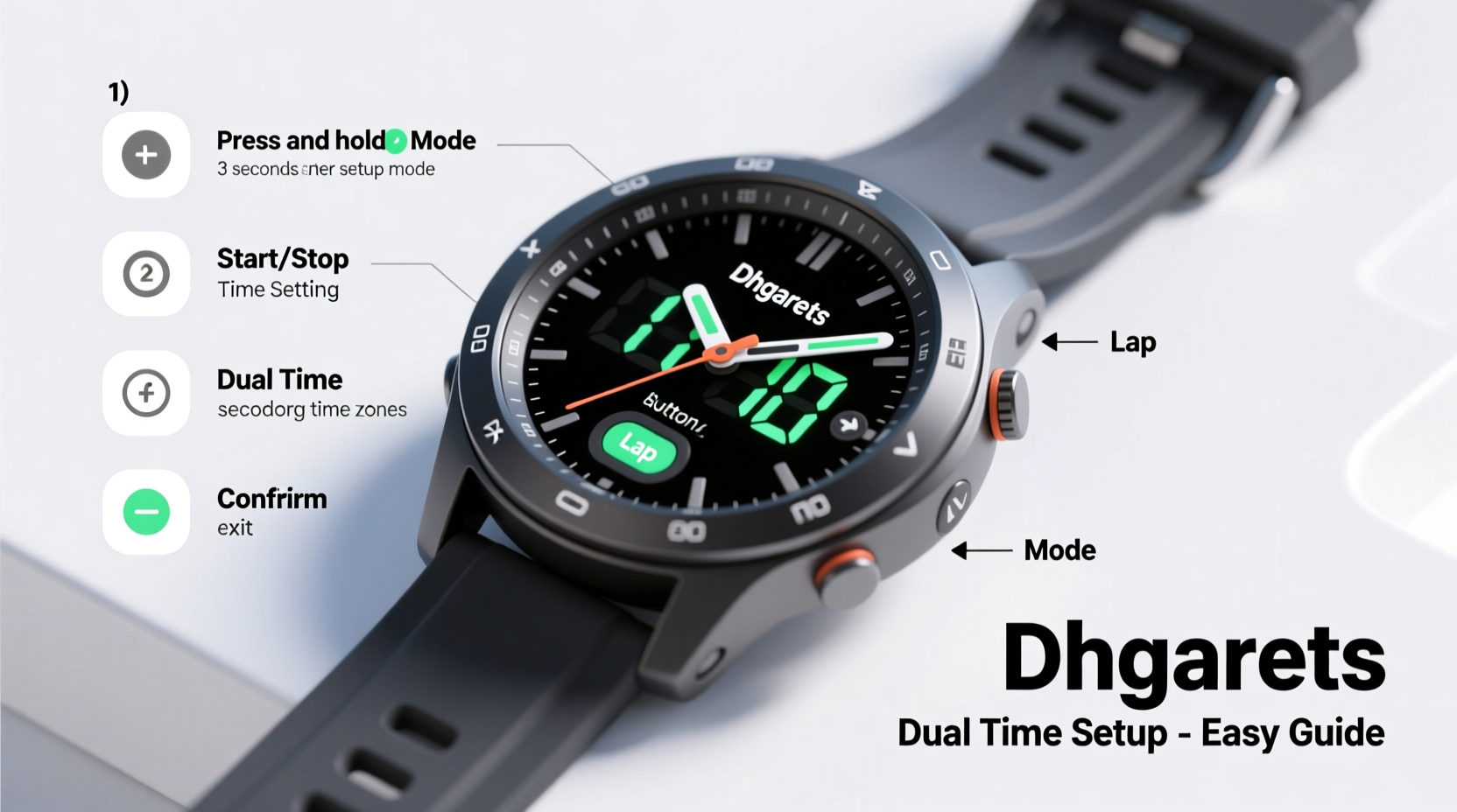 step by step guide to setting dual time on your dhgargets sports watch with ease