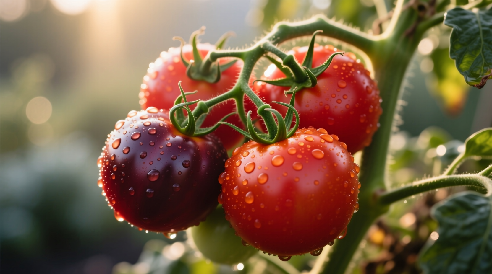 Close-up of ripe red tomatoes on vine