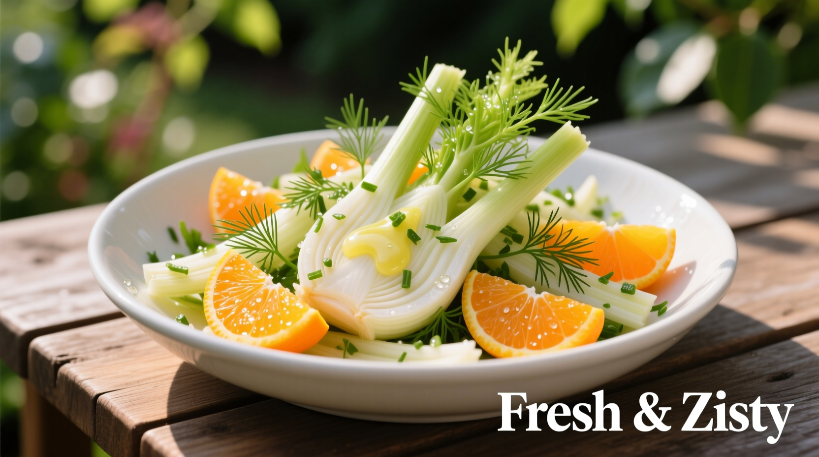 Crisp fennel bulb salad with orange segments and fresh dill