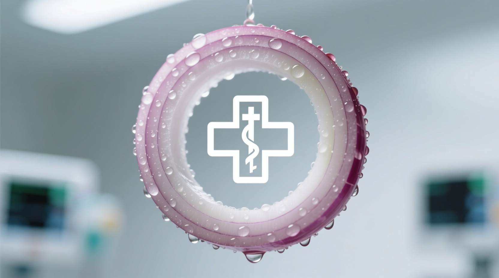 Onion slice with medical cross symbol