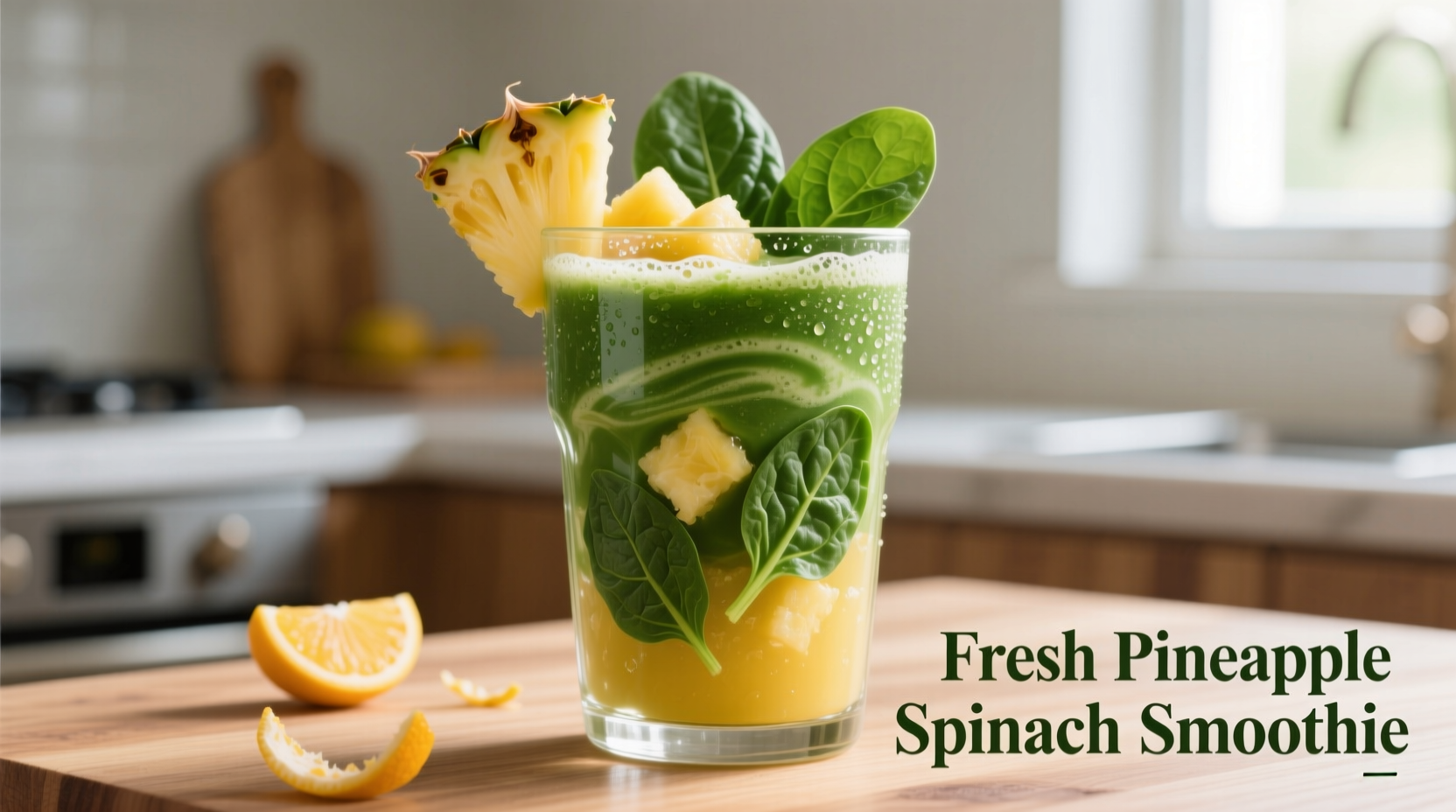 Fresh pineapple spinach smoothie in glass