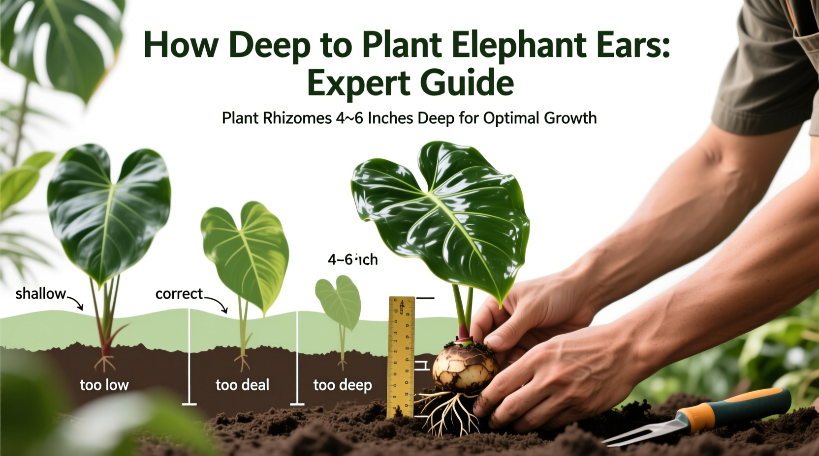 how deep to plant elephant ears